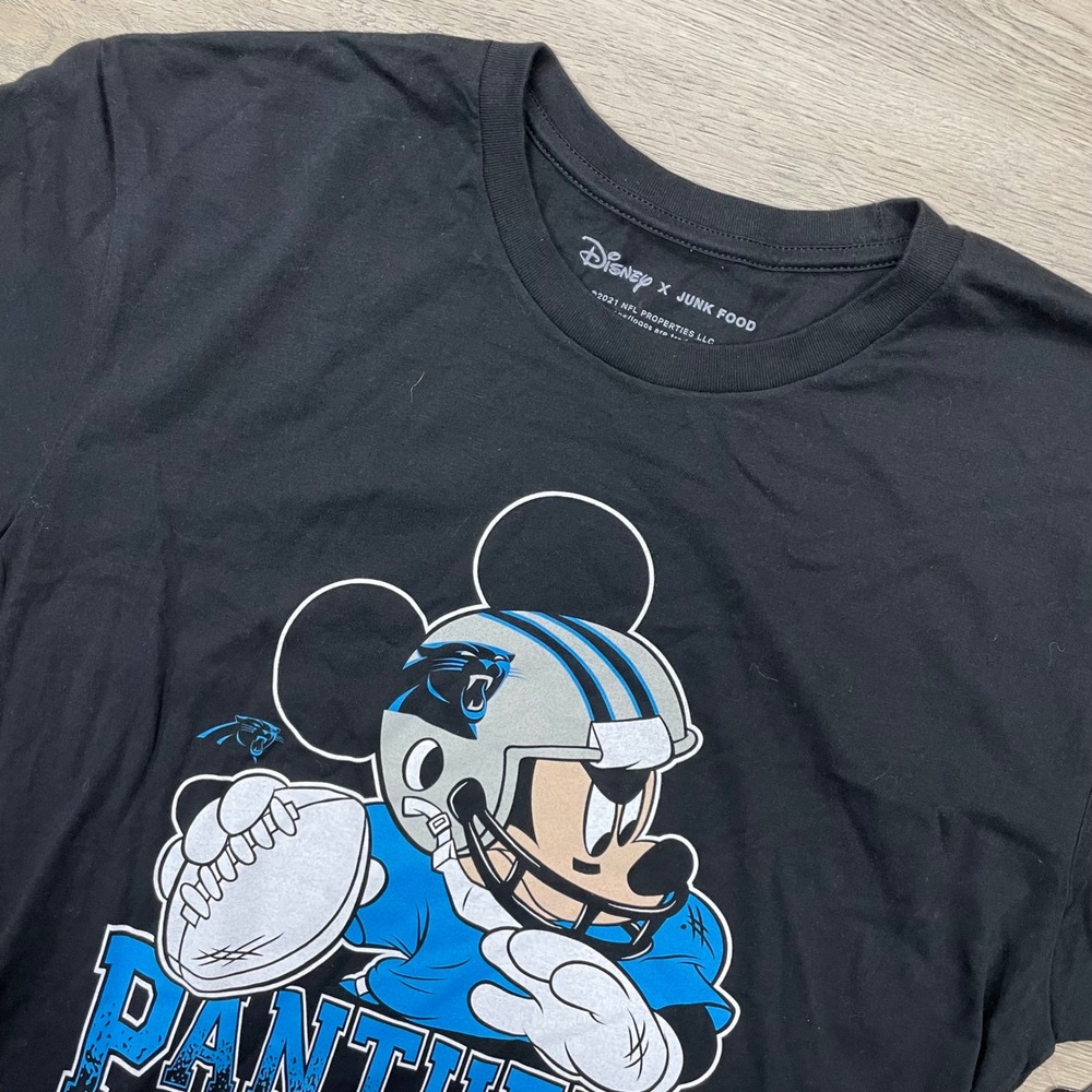 Disney x Junk Food Carolina Panthers Shirt Mens M Black Mickey Mouse NFL NWT